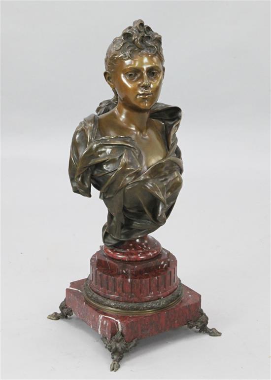 Luca Madrasi (1848-1919). A bronze bust of a young woman, 30in.